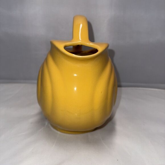 Over and Back Yellow Ware Ceramic Pitcher Disc Design Glazed Bottom Marked - Picture 2 of 8